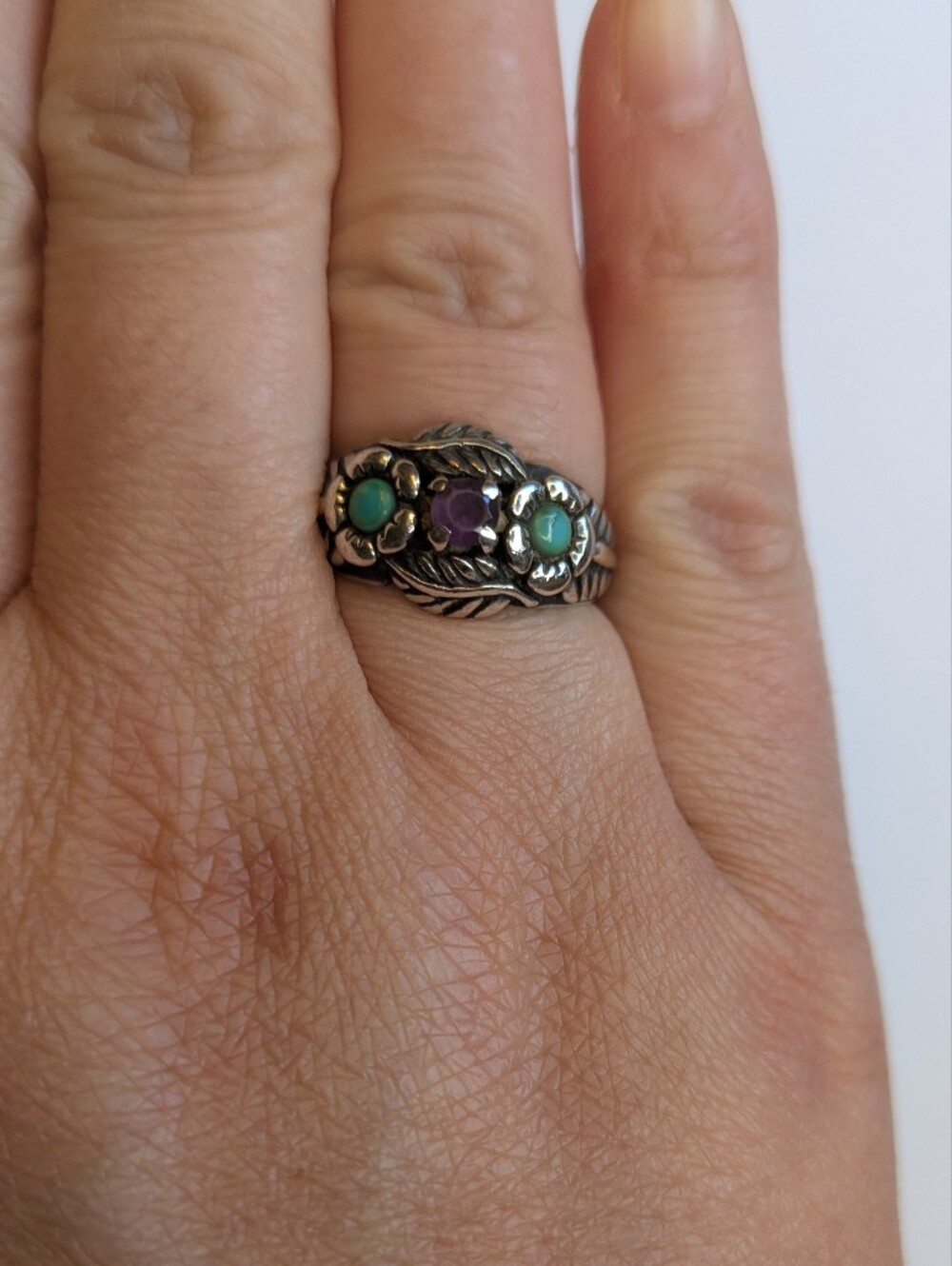 Carolyn Pollack Relios Sterling Silver Turquoise Amethyst Ring Sz 7 Boho - Picture 5 of 8